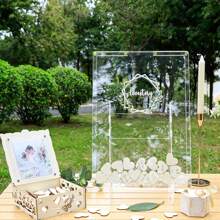 2025Hot SaleAerWo Wedding Guest Book, Guest Book Wedding Reception, Acrylic Guest Book Drop Box With Stand, Plywood Box, Wooden Hearts And Marker Pen, Wedding Signs Ceremony And Reception