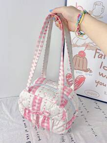 1 Peça Bolsa de Transversal Estilo Fofo e Doce, Bolsa de Mão Rosa Pequena na Moda, Bolsa de Ombro Acolchoada Floral Portátil, Bolsa de Baixo do Braço Simples para Transporte, Bolsa Multiuso para Viagem e Maquiagem, Bolsas Versáteis para Presentes, Aniversário, Amigos e Professores
