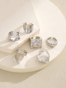 8pcs/6pcs/5pcs Simple Metal Chunky Jewelry Ring Set, Vintage Coin Style Rings For Women, Suitable For Beach, Dating, Daily Casual, Party Accessories