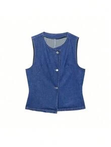 DEEKA Spring Summer New Fashion Casual Simple Women Denim Vest - Blue - View 8