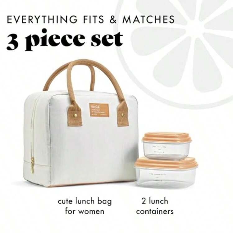 Cool SummerLunch Bag For Women Insulated Womens Lunch Bag For Work Leakproof And StainResistant Large Lunch Box For Women With Containers Zipper Closure Bloomington Bag Ivory Woven - Ngà voi - Xem 4