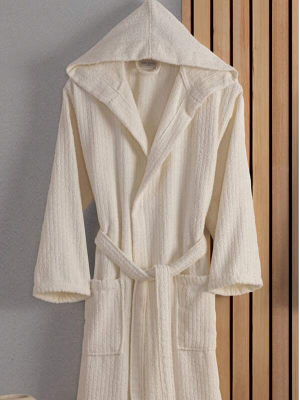 FABBRICATO IN TURCHIA - GÜVENAL EOS Accappatoio con cappuccio in cotone a righe, unisex | 100% Cotone | M-L-XL | Regalo da sposa, Corredo matrimoniale, Set accappatoio