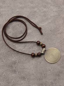 Boho Chic Necklace, Vintage Geometric Spiral Pendant With Wooden Beads, Fashionable Adjust Sweater Long Faux Leather Chain Jewelry Accessory For Women Casual Wear, Ideal Gift - Nhiều màu - Xem 3