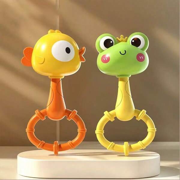 1 Stück süße Frosch & Ente Rassel - Frühes Lernspielzeug für Kinder, hilft Greifkraft, Motorik, Sehen und Hören zu entwickeln