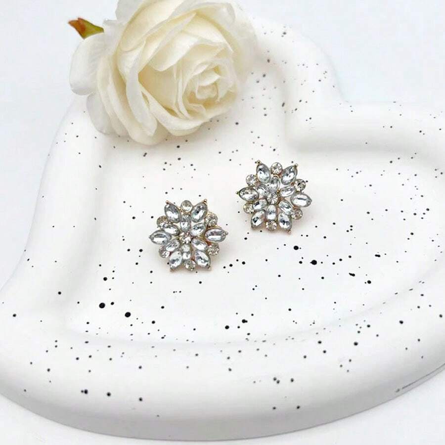 jugalstar 1 对全钻石雪花锆石耳钉，适合女士 - 雪花金色2 - 查看 1