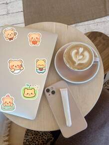 50pcs Cute Cartoon Yellow Bear Stickers, Waterproof Decorative Stickers For Cups, Desserts School Supplies, Back To School