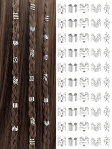 50 Stück eleganter goldener Legierung Haarschmuck für Zöpfe - verstellbare Haarringe & Manschetten mit komplexen Designs, einfarbig - vintage-inspirierte Accessoires für Dreadlocks & Twists von Männern & Frauen, flache Klemmspangen, Klemmspangen, Haarspangen, Haarclips, Haarklammern, Schulsachen, Neujahr, Haarzubehör, Kopfschmuck - Silber - Übersicht 3