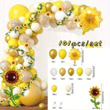 101 Stücke Sonnenblumen-Themen Ballon Party Girlande Bogen Set, gelbe Blumen Aluminium Folie Ballon Set, Geburtstags Party Dekoration, Hochzeit, Bridal-Shower Party Dekoration, Jahrestags Party Dekoration, Innen- und Außenbereich Dekorationssets