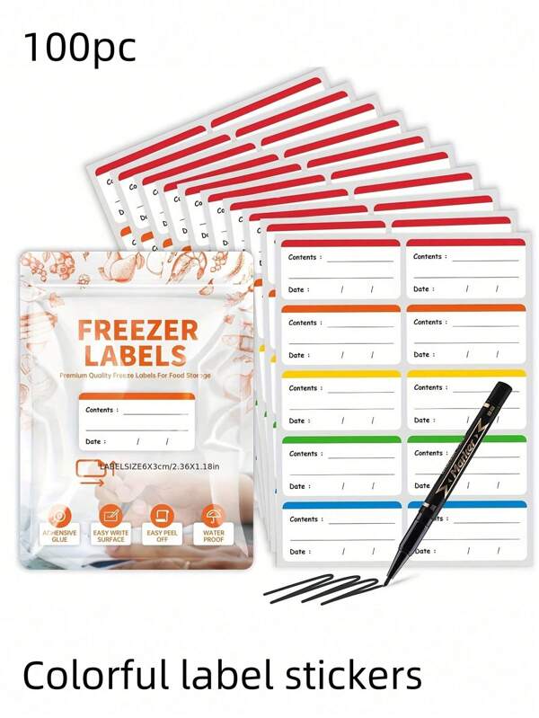 100 Stücke, farbige Tiefkühl-Etiketten, Lebensmittel Lagerung Etiketten Aufkleber, Kühlschrankaufkleber abnehmbar für Lebensmittelbehälter, Tiefkühlgericht-Tags für Küchen Organisation, Rückkehr zur Schule, Schulmaterialien, Schule, ästhetische Schulmaterialien, Schreibwaren