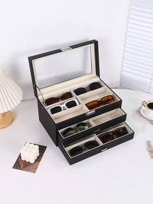 Multi-Layer High Capacity Leather Eyeglass Storage Case, 8/12/18 Grid Sunglasses Display Box, Organizer For Glasses & Sunglasses Collection