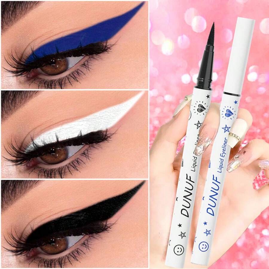 DUNUF 1 Pcs Black & White Blue & Purple Waterproof Liquid Eyeliner Sweat Resistant Stain Free Long-Lasting Quick Dry Easy To Apply Makeup - Nhiều màu - Xem 1