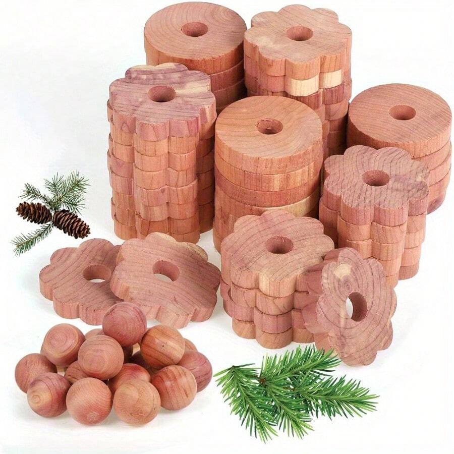 Cedar Ring And Ball Cedar Wood Blocks, For Closets, Drawers, Shoe Cabinets, With Storage Pouch, For Clothes Storage - Multicolor - View 1