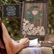 2025Hot SaleAodaer Wedding Guest Book Drop Top Frame Heart Drop Wood Guest Book With Stand 122 Wooden Hearts Pens Box Blackboard Rustic Wedding Decorations Reception Shower, Brown