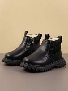 1pair Fashion Cute Solid Warm Fleece Short Boots For Toddlers, Boys & Girls