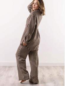 Women's Tweed Set, Pants And Maxi Shirt, Elegant Casual Office - 紫紅色 - 查看 5