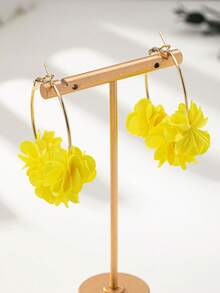 1 对 2025 春夏新款设计白色面料 Ditsy 花卉圈形耳环，个性化清新田园风格 Ditsy 花朵耳环 - 白色 - 查看 8