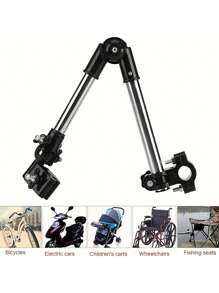 1 pieza Soporte ajustable para paraguas de acero inoxidable para bicicletas, sillas de ruedas, bicicletas, accesorios de carros de golf, con soporte para sombrilla giratoria a 180 grados para uso en exteriores, con soporte plegable, de aproximadamente 25 cm/9,84 pulgadas, incluye clip de fijación de paraguas y llave, marco 100% de metal, color negro, montura de paraguas versátil | Diseño de sujeción segura | Construcción de acero inoxidable, para refrescarse en verano, playa, viajes