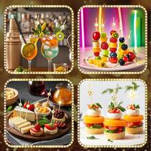 200/100/50/30 件鸡尾酒棒、开胃菜牙签、4.7 英寸竹制多功能鸡尾酒搅拌棒、甜点叉、烤肉串、蛋糕三明治水果寿司装饰签，适用于派对、生日、婚礼、迎婴派对、毕业鸡尾酒会、单身派对、复活节、母亲节、感恩节和日常居家使用或其他节日派对（多种组合可选）