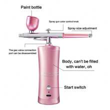 Portable Spray Gun With Air Compressor, Single Action Spray Gun For Nail Art, Crafts, Cake Decorating - Pink - View 10