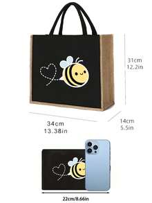 可爱蜜蜂手提包套装：轻便购物袋，配迷你零钱包。旅行化妆包：户外美妆的完美之选！勤劳的蜜蜂图案，送给妈妈、老师、朋友的完美礼物，便携式休闲收纳包，运动装饰包，礼品包，化妆包，教师节礼物，可重复使用化妆包 - 彩色 - 查看 11