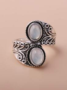 1 Stück versilberter ovaler Harzring, modischer Damen-Fingerring mit Kunstedelstein, mehrfarbig