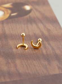 HuooNew Ein Paar einfache 925 Sterling Silber mit 18 Karat Goldauflage, Halbmond Ohrringe, Schmuck für Frauen, Silberschmuck, Alltags Tragen, Geschenkidee