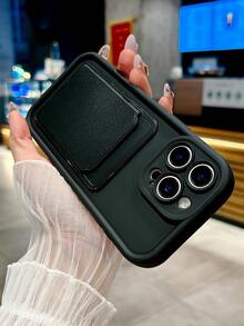 1pc Card Holder Design Phone Case, Solid Color, Anti-Drop Full Cover Lens Protection, Elegant Smartphone Case Compatible With Samsung Galaxy And Compatible With IPhone Models Waterproof Shockproof Scratch Resistant - Multicolor - View 3