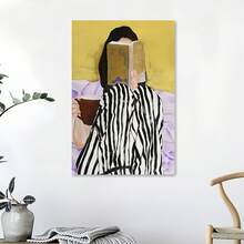 قطعة واحدة ، لوحة فنية لامرأة تقرأ الكتب وتشرب القهوة، ديكور فني حديث بدون إطار، ملصق مطبوع على لوحة جدارية مقاومة للماء على قماش، مناسبة للمنزل، المكتب، غرفة النوم، غرفة المعيشة، غرفة الدراسة، الحمام، البار، فن الجدران وديكور المنزل، هدية عيد مثالية