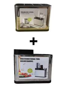 1pc 3-In-1 Kitchen Sink Soap Dispenser, Stainless Steel Sink Organizer Tray, Scrubber Holder And Dish Drying Rack - Silver - View 11