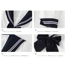 KLFYY Japanese JK School Uniform Blue Collar White Two-Piece Sailor Suit Spring And Autumn Long Sleeve Pleated Skirt Suit - 長袖款套裝(送領結) - 查看 4