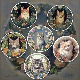 6pcs Cute Cat Design Wooden Coasters, Home & Restaurant Decor Heat Insulation Pads, Suitable For Hot Drinks, Coffee, Tea, Ideal For Holiday Gifts, Home Accessories