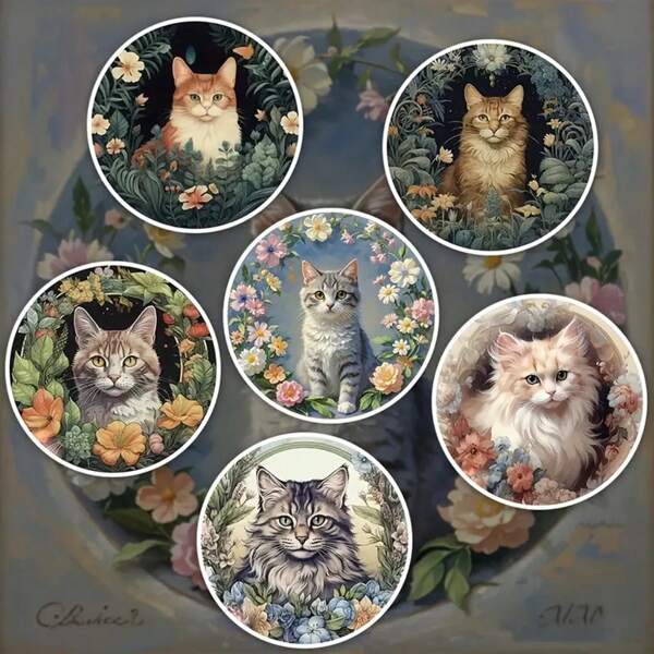 6pcs Cute Cat Design Wooden Coasters, Home & Restaurant Decor Heat Insulation Pads, Suitable For Hot Drinks, Coffee, Tea, Ideal For Holiday Gifts, Home Accessories