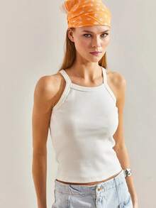 BIANCO LUCCI 女士休闲日常百搭纯色修身吊带背心上衣可爱上衣女秋季女装全白 Y2k 服装