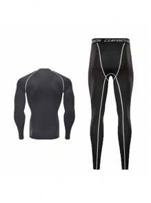 2pcs/Set Boyfriend Style Men's Compression Running Fitness Gym Training Quick-Dry Breathable Sportswear Suit, Long Sleeve T-Shirt And Pants Gym Clothes Boyfriend Style Men, Athletic Suit, Tracksuit Boyfriend Style Men Two Pieces Outfits