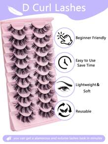 10 pares de pestañas postizas de visón 3D suaves, esponjosas y naturales, extensiones de pestañas de visón, pestañas cortas