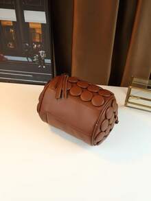 圆点图案波士顿包，通勤包，圆柱包，配有独特的金属腕带斜挎包 - 棕色 - 查看 3