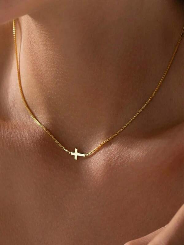 Elegante kleine Kreuz-Anhänger-Kette für Frauen, minimalistisch, zart, Gold- und Silber-Mehrfach-Kette, Schmuckgeschenk