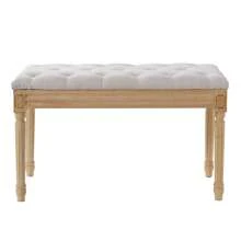 KOMHTOM Banco tapizado, otomana de 40 cm de ancho, reposapiés con relleno de espuma y patas de madera de caucho, banco para zapatos, reposapiés acolchado, banco de entrada para comedor, sala de estar, dormitorio y pasillo, beige