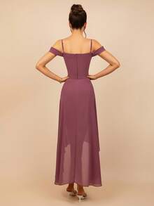 MOEVIO Women's Elegant Spaghetti Straps Chiffon High Low Cold Shoulder Midi Backless High Split Formal Bridesmaid Wedding Guest Evening Party Dress Spring Summer Vacation Homecoming Gathering Gown