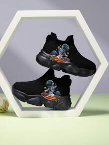 New Arrival Kids & Teenagers Cute Astronaut Print Casual Fashion Cushioned Non-Slip Lightweight Breathable Low-Top Mesh Slip-On Outdoor Indoor Walking Running Sports Casual Sneakers