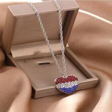 1 pieza Collar de lujo con forma de corazón con micro-incrustación de circonia cúbica, collar con colgante de corazón 3D de colores