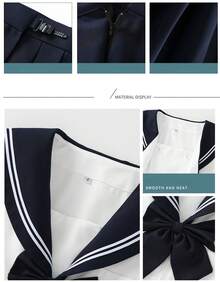 KLFYY Japanese JK School Uniform Blue Collar White Two-Piece Sailor Suit Spring And Autumn Long Sleeve Pleated Skirt Suit - 長袖款套裝(送領結) - 查看 7