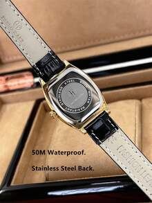 Pablo Raez 1pc 18K Gold Vintage Women's Watch, Original Charming Jewelry Ladies Watch, Summer Accessory Top Brand, Barrel-Shaped Stainless Steel Case, Luxury Women's Watch 50m Waterproof Roman Numeral Display, Casual Fashion Quartz Watch, Black Fiber PU Leather Strap, White Dial Vintage High-End Women's Watch, Teacher Gift, Suitable For Mother Or Girlfriend, Popular Style, Suitable For Party Decoration, Graduation Wedding Birthday Exquisite Gift - one-size - View 11