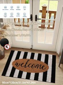 1件装长方形水晶绒迎宾门垫，室内/室外入口地垫，饰有“欢迎回家”字母图案，防滑、防污、耐磨。适用于室内/室外，是厨房、卫生间和露营主题装饰的理想之选。厨房地垫采用露营主题设计，机器编织工艺精湛。是理想的露营装饰品，也是毕业典礼和其他节日的礼物。厨房地毯