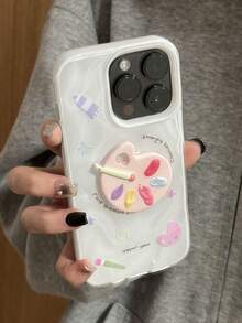 Cute Creative 3D Concave Convex Colorful Palette Phone Case Compatible With IPhone 15 16 Pro Max 14 Pro 13 Graffiti Wrinkle Pattern Back Cover - White - View 2