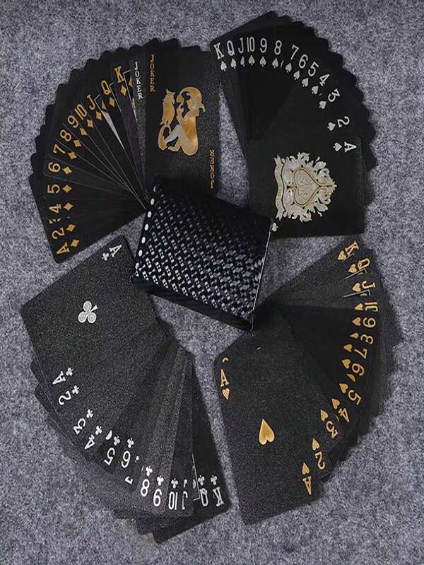 1 Box Of 54pcs Plastic Playing Cards, Waterproof, Washable, Thickened Gold/Gold Foil Poker Cards, Suitable For Mahjong, Table Top Games