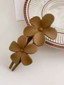4pcs/1pc 10.5cm/4.13in Black, White, Khaki, Brown Large Flower Plastic Hair Clips, Fashionable, Versatile, Elegant, Minimalist Solid Color Hair Claws, Suitable For Daily Wear, Casual, Party, Commute, Hairstyling, Makeup, Outfit Accessorizing, Vacation Outfits Woman