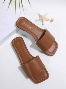 Women's Strap Rhinestone Embellished Sandals, Casual Versatile Outdoor Flat Plastic Slippers