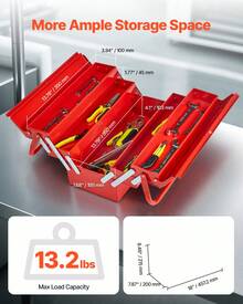 Metal Tool Box, 18-Inch, 3-Tier 5-Tray Portable Folding Tool Chest Organizer With Handle & Lock Hole, Powder Coated Steel, Cantilever Toolbox For Household Factory Warehouse Repair Shop, Red - 3-tier 5-tray - View 2