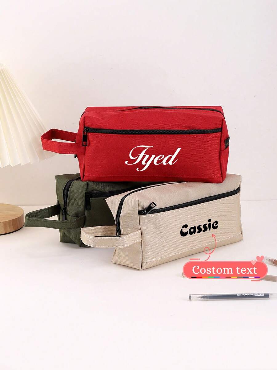 1 pieza Estuche de lápices de lona de unicolor personalizado con bordado multifuncional, estuche de lápices personalizado con texto personalizado - gran capacidad, bolsa de almacenamiento - perfecto para útiles escolares, esenciales de oficina, multifuncional